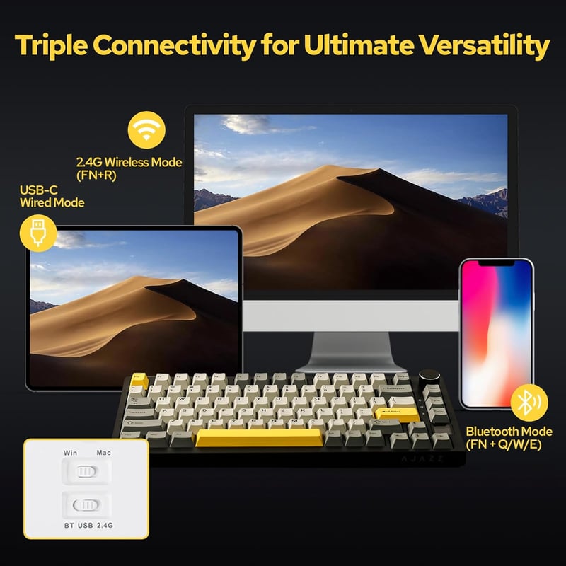 EPOMAKER Ajazz AK820 Pro Mechanikus Billentyűzet TFT Kijelzővel - Vezetékes/Bluetooth/Wireless RGB Háttérvilágítás, Hangtompító Hab, Win/Mac