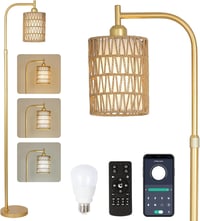 Rayofly Állólámpa Távirányítóval - Arany Rattan Boho Dizájn, Fényerőszabályzós 1