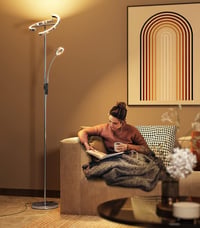 STEO Állólámpa LED 27W Ezüst Dimmelhető Távirányítóval - Állítható Színhőmérsékletű Modern Lámpa Olvasólámpával Nappaliba, Hálószobába, Irod 2