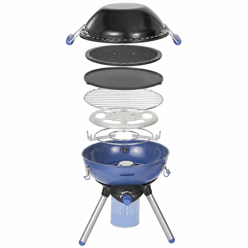 Plynový kempingový gril a varič Campingaz Party Grill 400 CV, modro-čierny — Výrobok nesie známky používania (stav: pozri 2. obrázok)