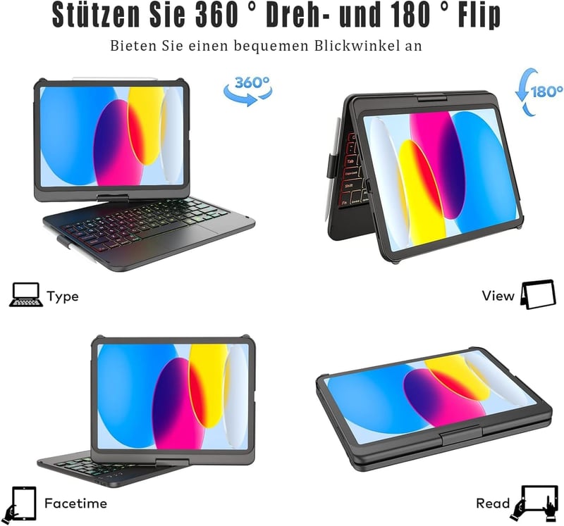 FOGARI iPad 10. Generációs Billentyűzetes Tok - Multi-Touch Trackpaddal, 7 Színű Háttérvilágítással, 10.9" Kompatibilis, QWERTZ Kiosztás, Fe