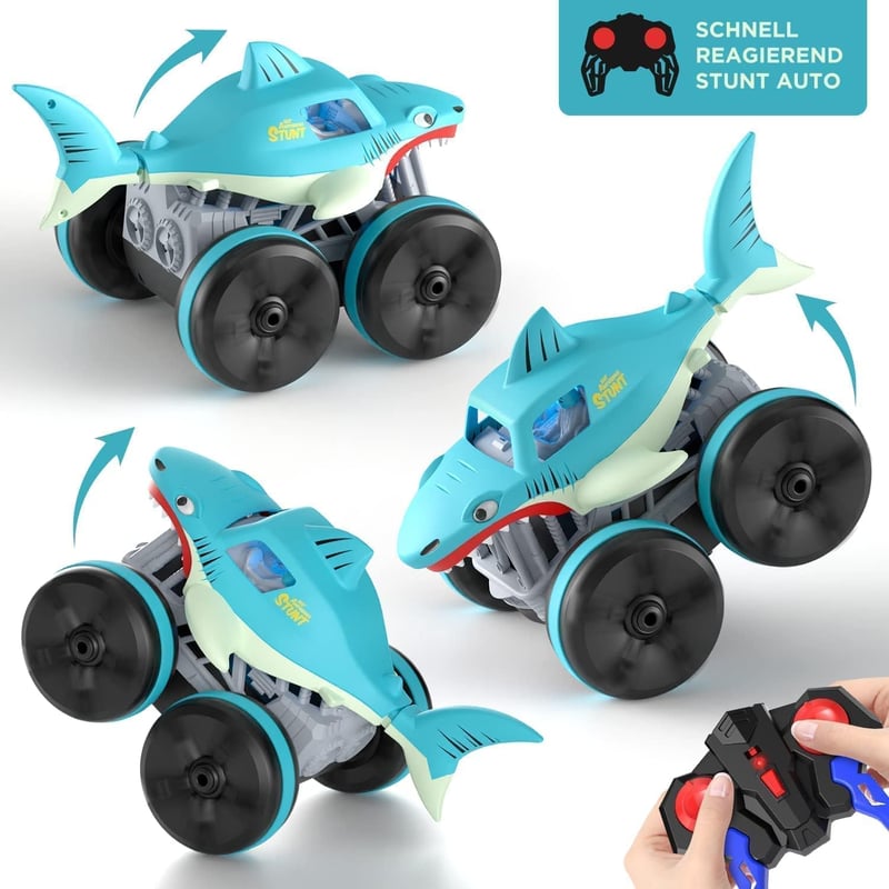 iFOLLOWER 360°-os Cápa Formájú RC Autó - Kétéltű Stunt Jármű LED Fénnyel, 4WD