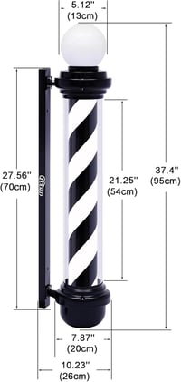 WDZD Klasszikus Fekete-Fehér Forgó Borbélypózna 100cm - LED Világítással, Fali Rögzítéssel, Akril Anyagból, Üzlet és Otthon Dekorációhoz 2
