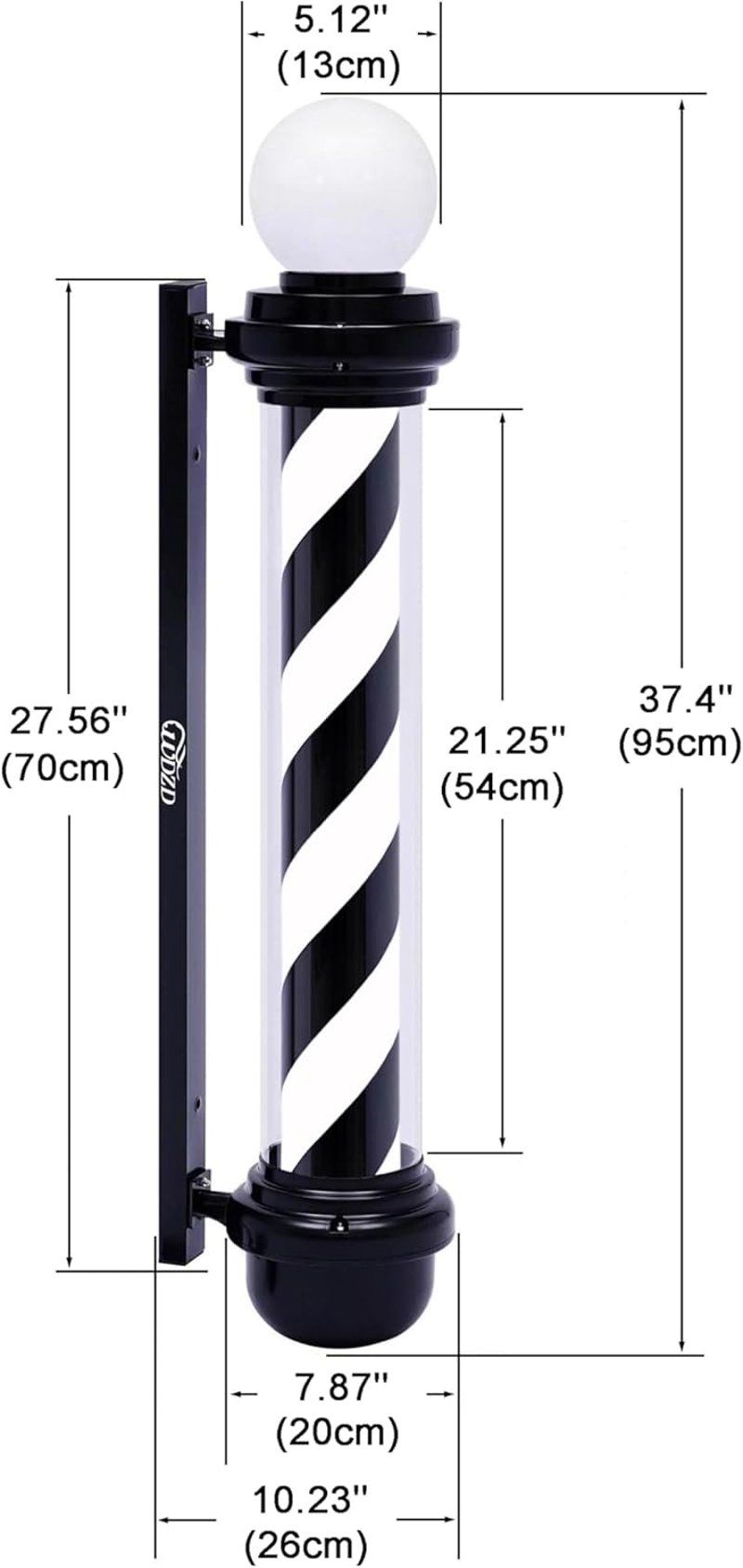 WDZD Klasszikus Fekete-Fehér Forgó Borbélypózna 100cm - LED Világítással, Fali Rögzítéssel, Akril Anyagból, Üzlet és Otthon Dekorációhoz
