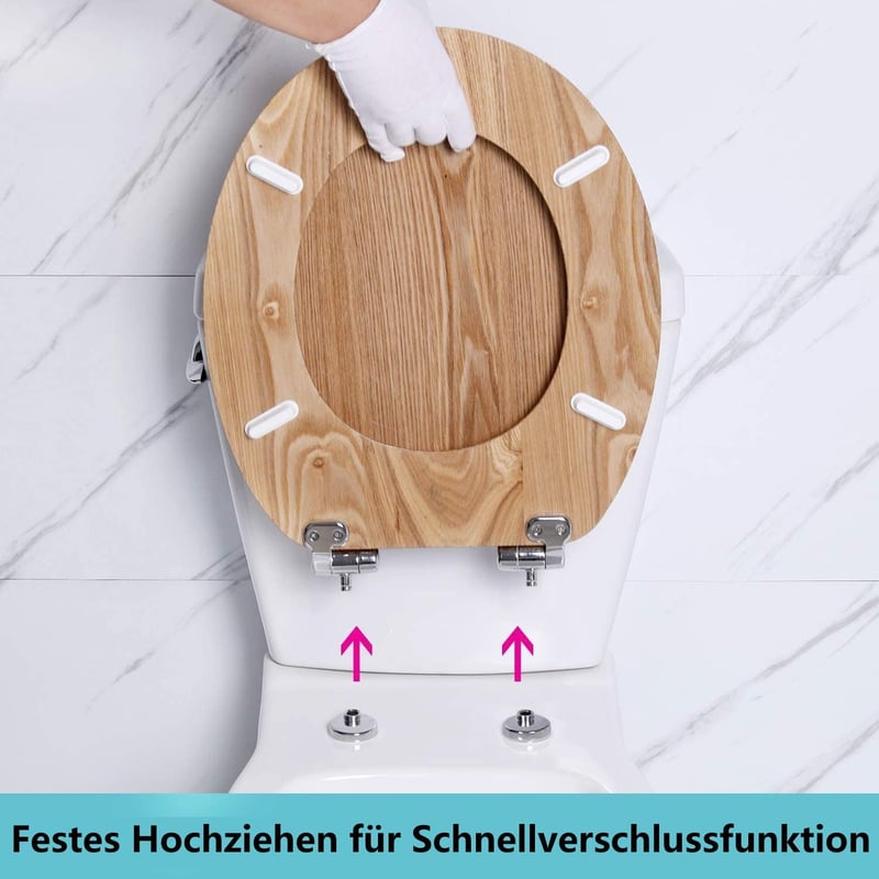 Angel Shield Tömör Tölgy WC-Ülőke Antibakteriális Bevonattal és Automata Lecsukódással
