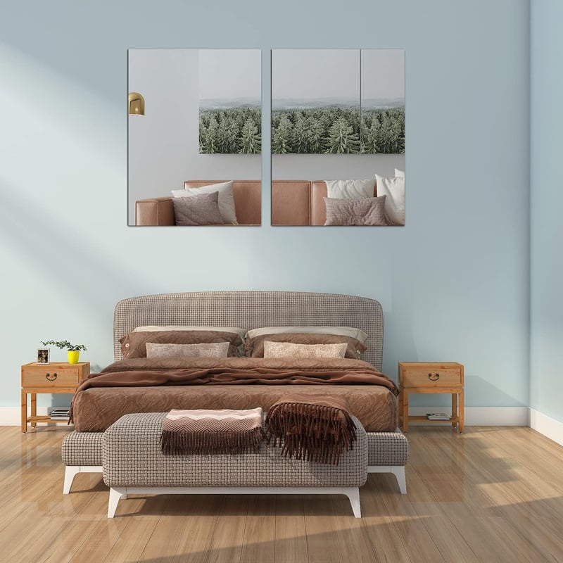 TSKDKIT Öntapadós Tükör Szett - 2 db HD Minőségű Keret Nélküli Üvegtükör Falra, 40x30 cm, Fürdőszobába, Nappaliba, Előszobába