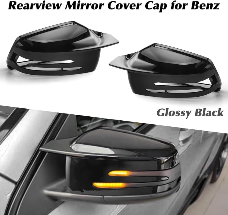 Asasytal Tükör Borítás Mercedes Benz A W176 B W246 C W204 E W212 S W221 CLA GLK GLA Modellekhez - Fényes Fekete ABS Műanyag Visszapillantó 