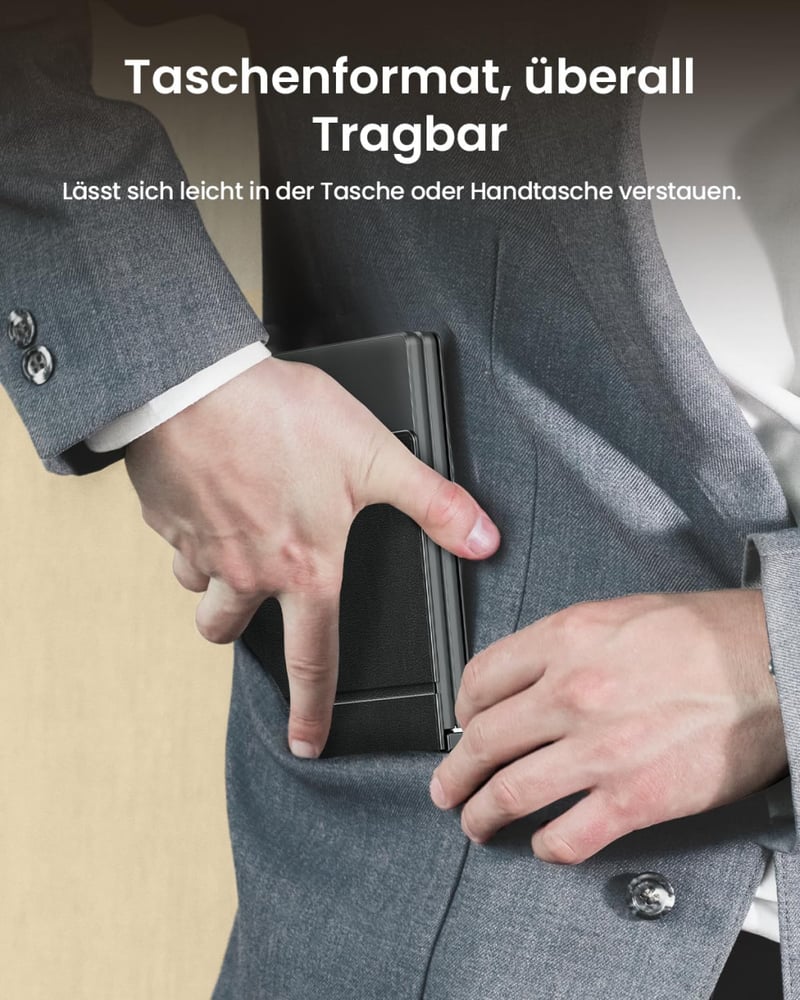 ProtoArc XK04 Összecsukható Kompakt QWERTZ Bluetooth Billentyűzet PU Bőrtokkal - Hordozható Mini Utazó Klaviatúra iPad iPhone Mac Android Wi