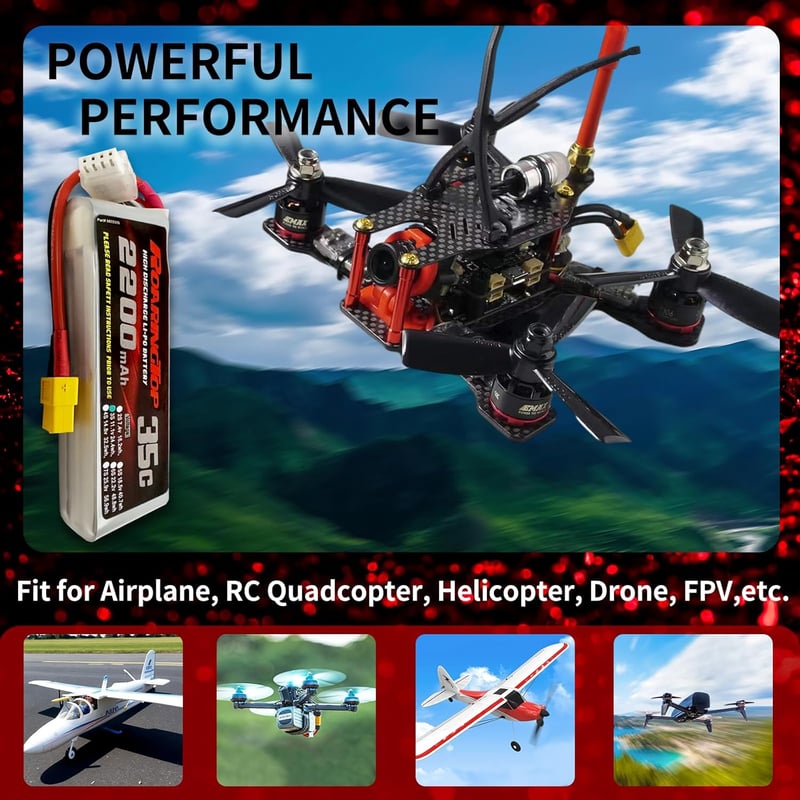 Roaring Top 2200mAh 11.1V 3S 35C LiPo akkumulátor XT60 csatlakozóval RC járművekhez és drónokhoz (2 db)