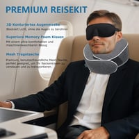 Proglobe Memóriahabos Nyakpárna Utazáshoz - 3D Alvómaszk, Ortopédikus Kialakítás, Repülő, Autó, Vonat, Nyakfájás Enyhítésére, Sötétszürke 2