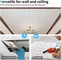 Art3d 3D Mennyezeti Panel Csomag - 12 db Klasszikus Fehér Fali Burkolat, 24" x 24", 4.5m² Öntapadós PVC Dekoráció 7