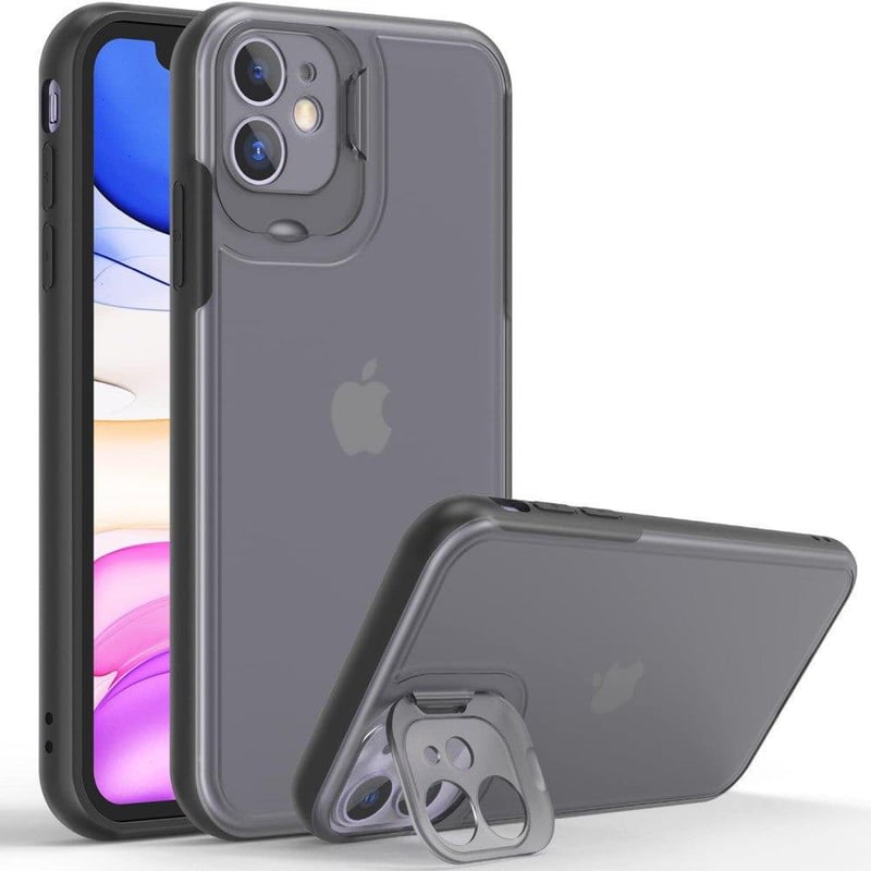 iPhone 11 Ütésálló Fekete Szilikon Tok Kitámasztóval