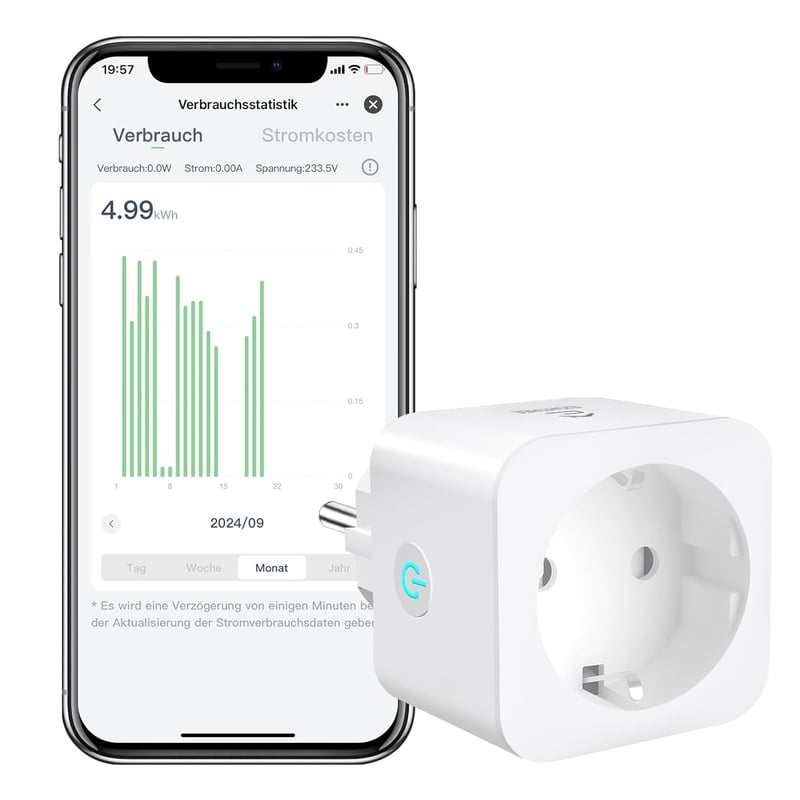 EIGHTREE WiFi Okos Konnektor Fogyasztásméréssel - 16A Távirányítható Okosotthon Aljzat, Alexa, Google Home és SmartThings Kompatibilis