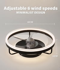 Baerolc 40 cm-es Mennyezeti Ventilátor LED Világítással - Szabályozható Fényerő, 6 Sebességfokozat, Fekete Dizájn Hálószobába, Konyhába, Étk 3