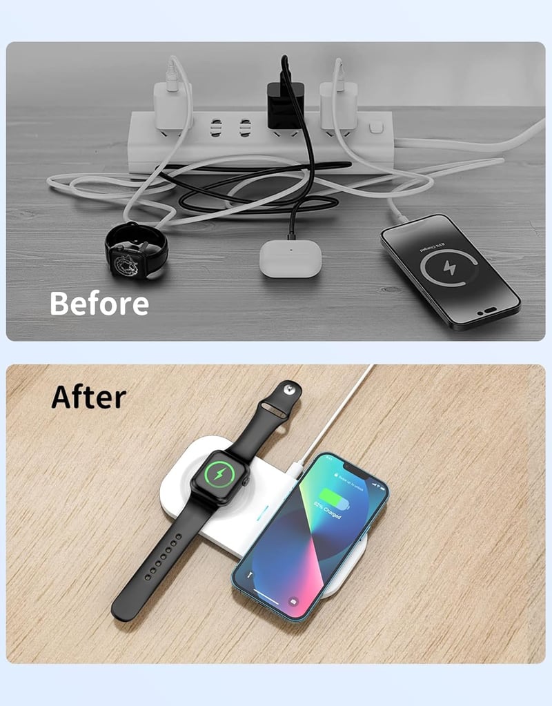 JoyGeek 2 az 1-ben Fehér Vezeték Nélküli Töltőpad iPhone, iWatch és AirPods Készülékekhez
