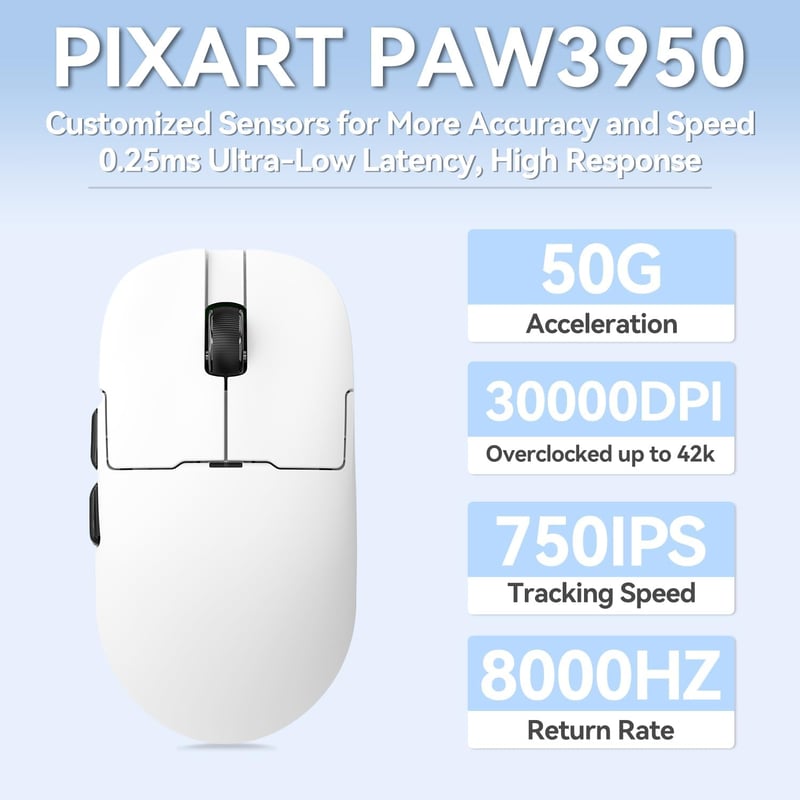 AJAZZ AJ159-APEX Gamer Egér PAW3390 Szenzorral, RGB Töltőállomással, 8000Hz, 42K DPI, Vezeték Nélküli, Bluetooth, Ergonomikus, 56g Könnyű