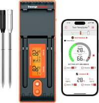 ThermoPro Twin TempSpike Vezeték Nélküli Húshőmérő - 150m Bluetooth Hatótáv, Kettős Szenzor, Töltőállomás Kijelzővel, Mosogatógépben Mosható 1