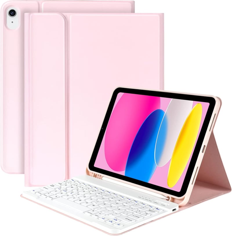 iPad 10. generációs billentyűzetes tok, KBCASE spanyol Bluetooth billentyűzettel és ceruzatartóval