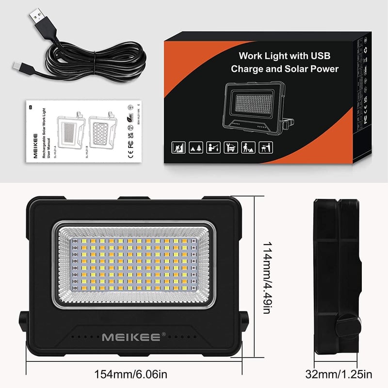 MEIKEE 80W LED Munkalámpa 12000 mAh Akkumulátorral - 4 Világítási Mód, 5 Fényerőszint, USB/Napelemes Töltés, Mágneses, Kempingezéshez, Szere