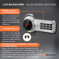 Brihard Business XL EL Széf Elektronikus Zárral - 50x35x36cm Titán Szürke Acél Páncélszekrény Fali/Padló Rögzítéssel, LED Kijelzővel, Vészny 3