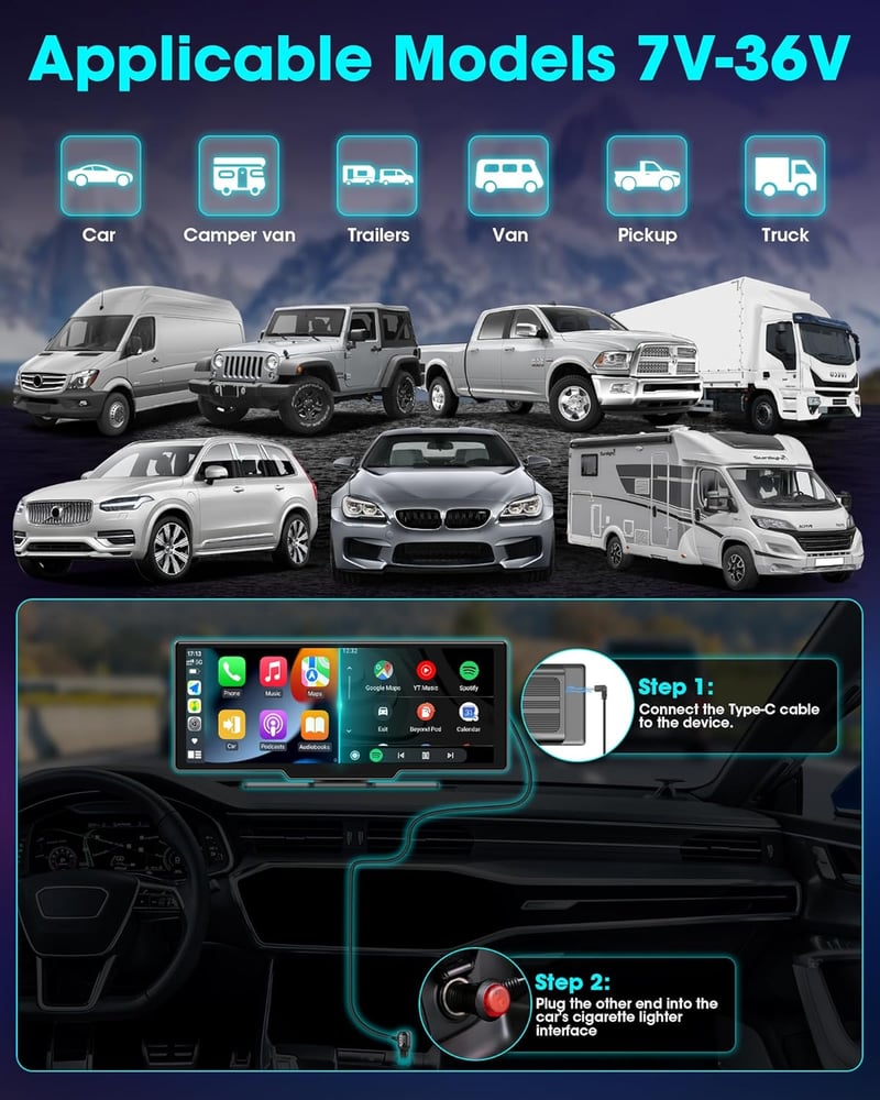 Jansite 10.26" Vezeték Nélküli CarPlay Android Autós Kijelző Érintőképernyővel, Tolatókamerával, Bluetooth, Mirror Link, Siri, AUX, FM Rádió