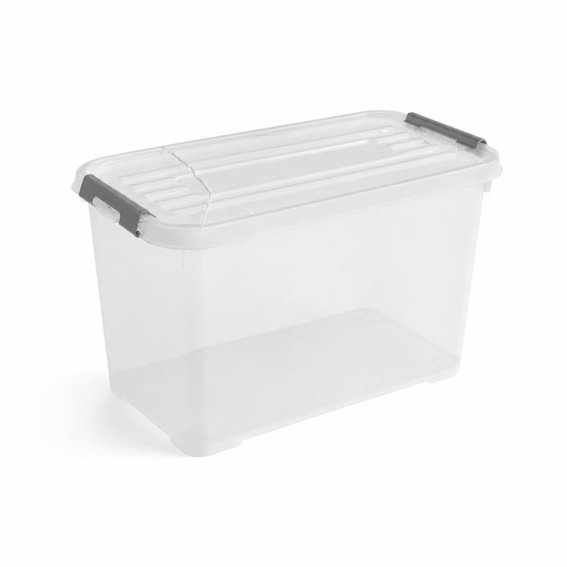 Curver Handy Plus Tárolódoboz Fedéllel 65 L, 60x40x38,8 cm, Átlátszó — hibás, részben működik: törött tető (állapot: lásd a 2. képet)