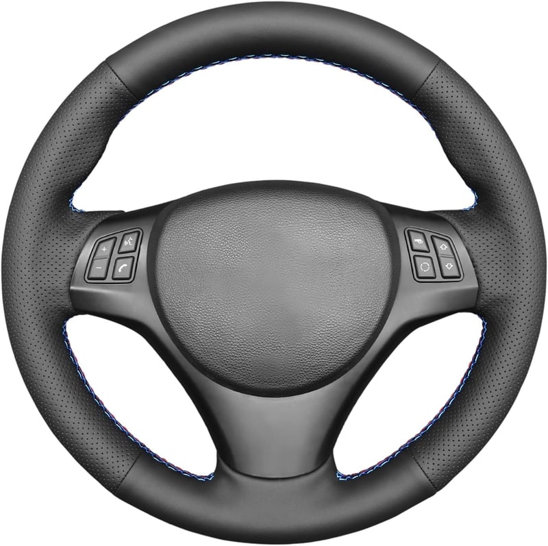 Husă volan MEWANT din piele ecologică neagră/velur, antiderapantă, personalizabilă, pentru modelele BMW E90 320i 325i 330i 335i E87 120i 130i 120d