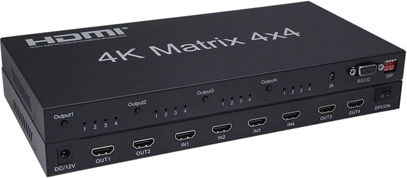 XYKJOBC HDMI Matrix 4x4 - 4K 60Hz Elosztó, 4 Bemenet 4 Kimenet, RS232 EDID Kapcsoló, Kompatibilis TV, Projektor, DVD Lejátszó