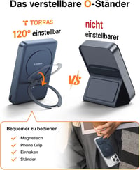TORRAS 10000 mAh Mágneses Powerbank MagSafe Gyorstöltéssel és O Állvánnyal - 22.5W PD Vezeték Nélküli Hordozható Akkumulátor iPhone 16/15/14 5