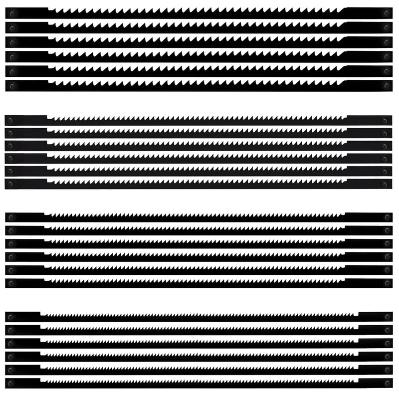 QIMEI-SHOP Dekopírfűrész Lapok 127mm - 24db Szúrófűrész Penge Készlet 10/14/18/24 Fogas Acél Fa és Műanyag Vágásához
