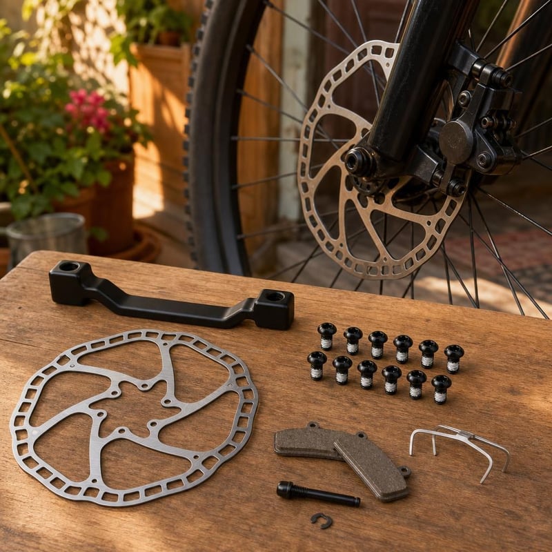 Sada MTB bŕzd: 180 mm kotúč + adaptér + 12x skrutka + brzdové platničky