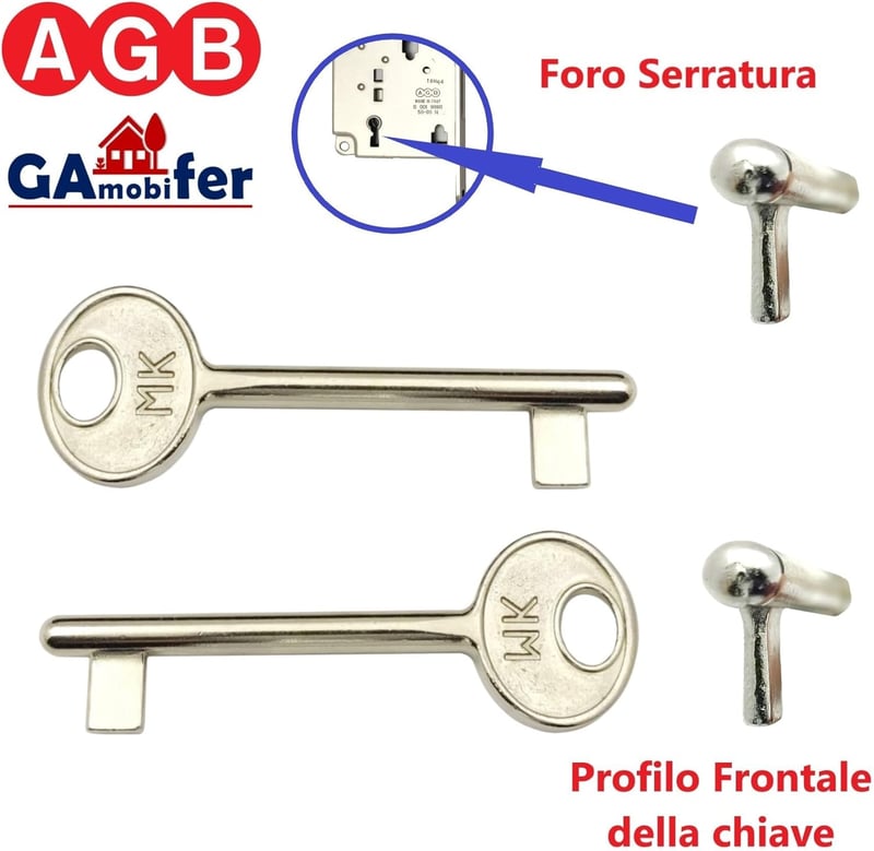 GAMOBIFER Passepartout Kulcs AGB Belső Zárakhoz - Nikkelezett Fém, 6mm, PATENT/CENTRO/POLARIS/MEDIANA EVOLUTION Sorozatokhoz, 2db