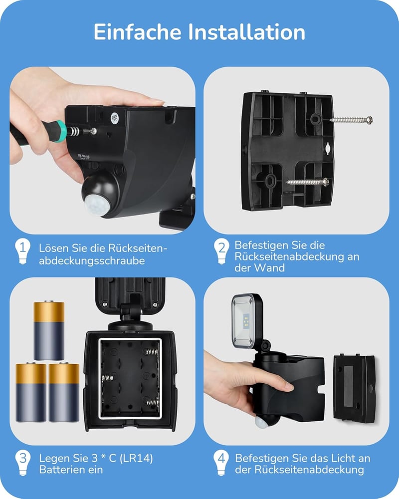EDISHINE Elemes LED Reflektor Mozgásérzékelővel - 300 Lumen IP44 Vízálló Kültéri Spotlámpa, Állítható Fejjel, 6000K, Garázshoz, Kerthez

AI: