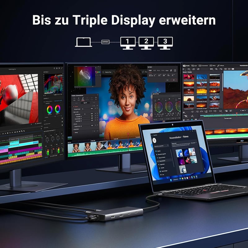 UGREEN Revodok Pro 308 USB-C dokkoló 3 kijelzőhöz, 2x HDMI, VGA, 100W PD