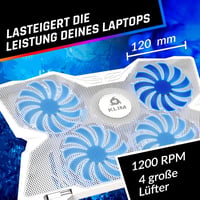 KLIM Wind Laptop Hűtő - 4 Ventilátoros Hűtőpad PC, Mac, Xbox, PS4 Eszközökhöz - USB Tápellátású, Stabil, Csendes - 11-17" Méretű Laptopokhoz 3