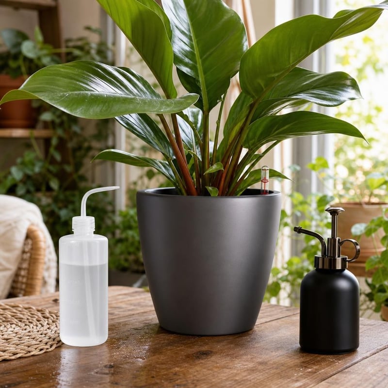 Set îngrijire plante Oază Verde: 500ml bidon udare + 350ml pulverizator + 28cm ghiveci auto-irigare