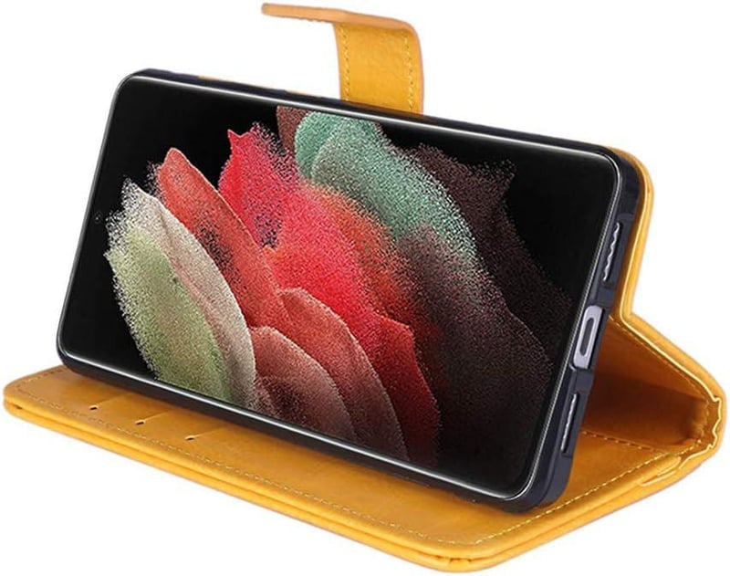 Sony Xperia 10 III Sárga Bőrtok Pénztárcával és Állvánnyal