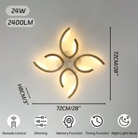BOBOPAI Virág Mintás LED Mennyezeti Lámpa 24W - Távirányítós, Fényerőszabályozós Fa Lámpatest, Időzítővel és Éjszakai Fénnyel, 2400 lm, Mode 6