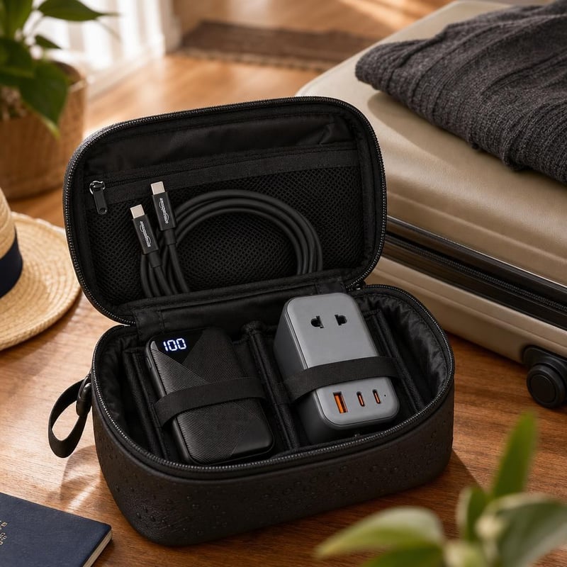 Putni set za brzo punjenje: 10000mAh powerbank + adapter + USB-C kabel + vodootporna torbica