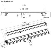 HAPAOSO Rejtett Zuhanyfolyóka 570x155x80mm Szifon Légfrissítővel és Hajszűrővel Ezüst Színű 2in1 Zuhanylefolyó 7
