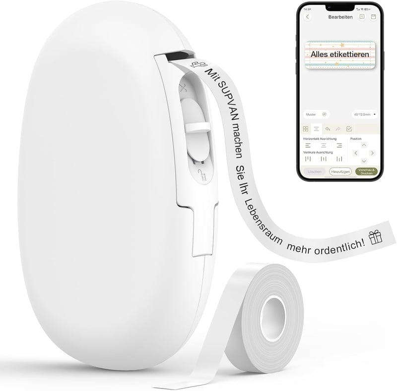 SUPVAN E10 Bluetooth címkenyomtató, iOS és Android kompatibilis