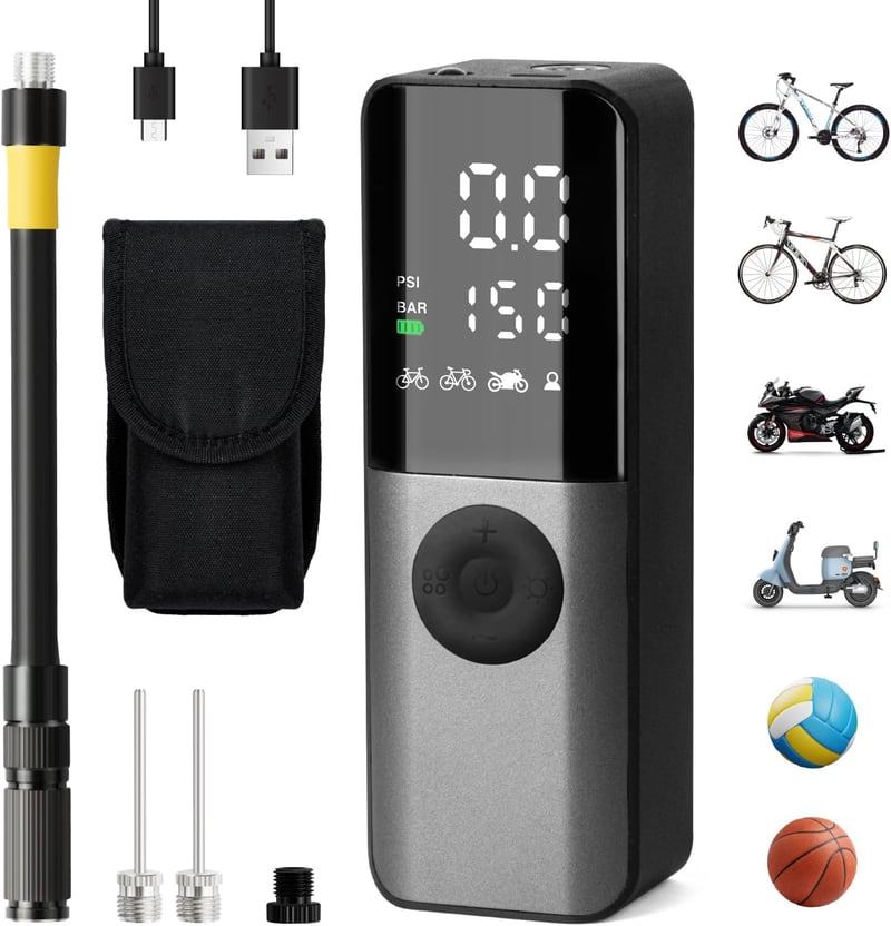 GPUTEK Elektromos Kerékpárpumpa 150PSI - Digitális Nyomásmérővel, USB Töltés