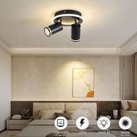 SANSHI Kerek Mennyezeti Spotlámpa 350° Forgatható, 15W+10W LED, Alsó Világítással, 2 GU10 Izzóval, 3000K Meleg Fehér, Modern Fekete Alumíniu 2