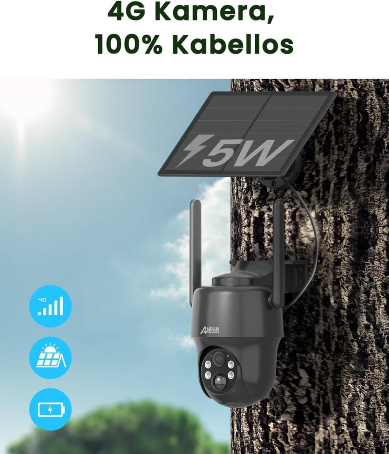 ANRAN G1 2K Kültéri Biztonsági Kamera SIM Kártyával és Napelemmel - 360° Forgatható, Akkumulátoros, Éjjellátó, Mozgásérzékelős + 32GB SD 