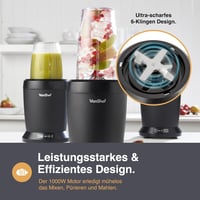 VonShef Személyi Turmixgép 1000W - Multifunkciós Smoothie Készítő Gyümölcsökhöz, Zöldségekhez, Jégzúzásra - 800ml és 500ml Hordozható Pohara 5