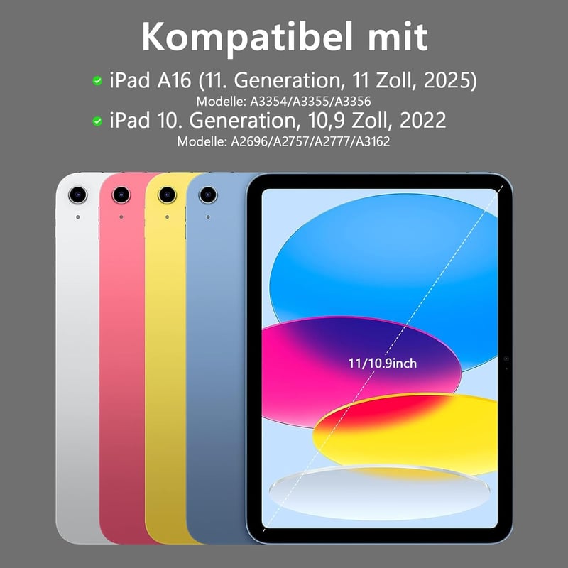 TQQ Levehető Bluetooth Billentyűzetes Tok iPad A16 11 Gen 2025/10 Gen 2022 (11/10.9") Készülékekhez - Német QWERTZ Kiosztás, Többféle Látósz