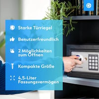 Silvergear Elektronikus Széf Otthonra - 3-8 Számjegyű Kóddal, 2 Kulccsal, Tűzálló Acél Páncélszekrény Pénz és Ékszer Biztonságos Tárolására, 2