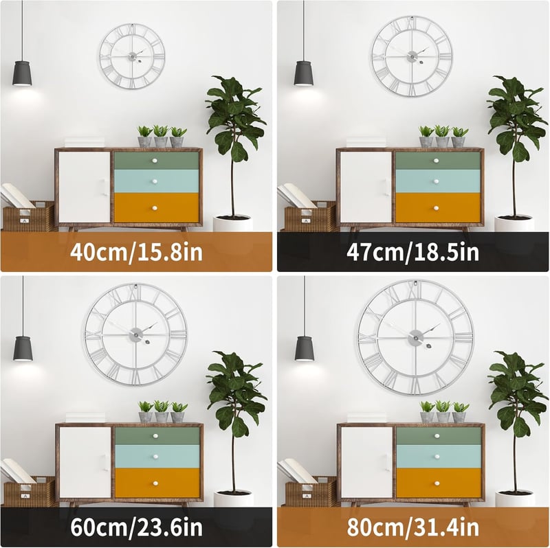 Mee 2ou Nagy Falióra 60 cm - Modern Római Számlapos Csendes Óraszerkezet - Vintage Stílusú Fém Falióra Nappaliba, Hálószobába, Konyhába