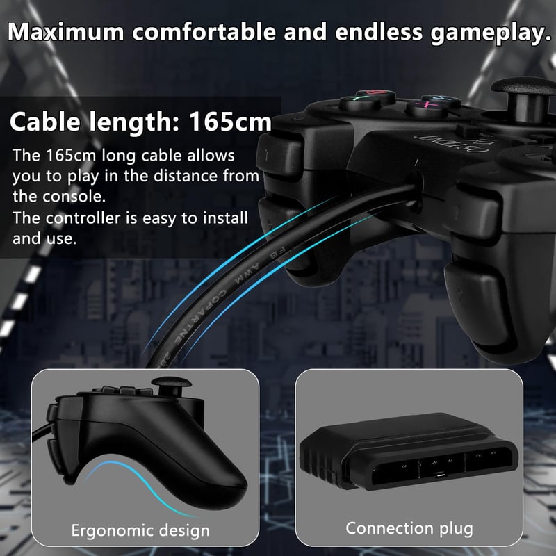 Sony PlayStation kompatibilis vezetékes kontroller, dupla rezgéssel - PS1/PS2/PSX