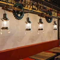 AHQX Kender Kötél Csillár - Fa-Vas Függőlámpa E27 Ipari Vintage Stílusban, 2 Izzós Antik Barna Mennyezeti Lámpa Nappaliba, Étkezőbe 6